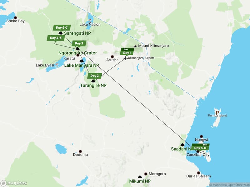 Big Five Safari & Zanzibar map